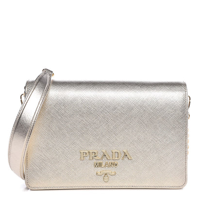 Prada Metallic Saffiano Lux Chain Wallet Pirite 1 of 6