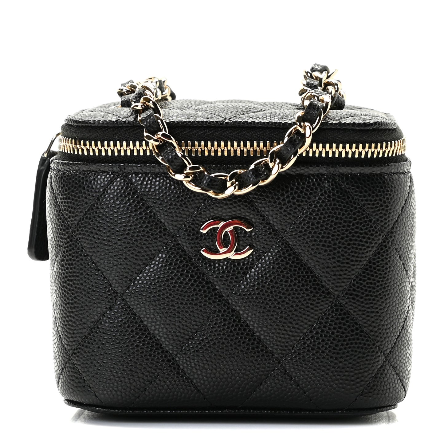 Caviar Quilted Mini Vanity Case With Chain Black