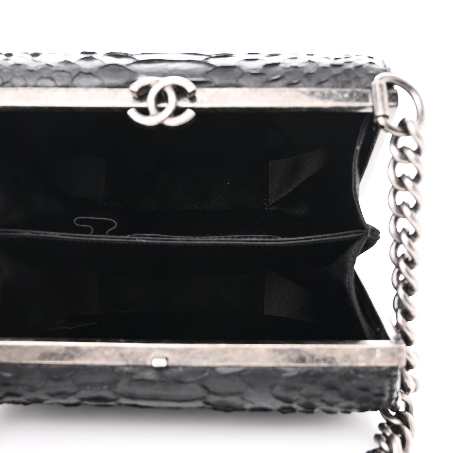 Snakeskin Box Kisslock Crosssbody Black