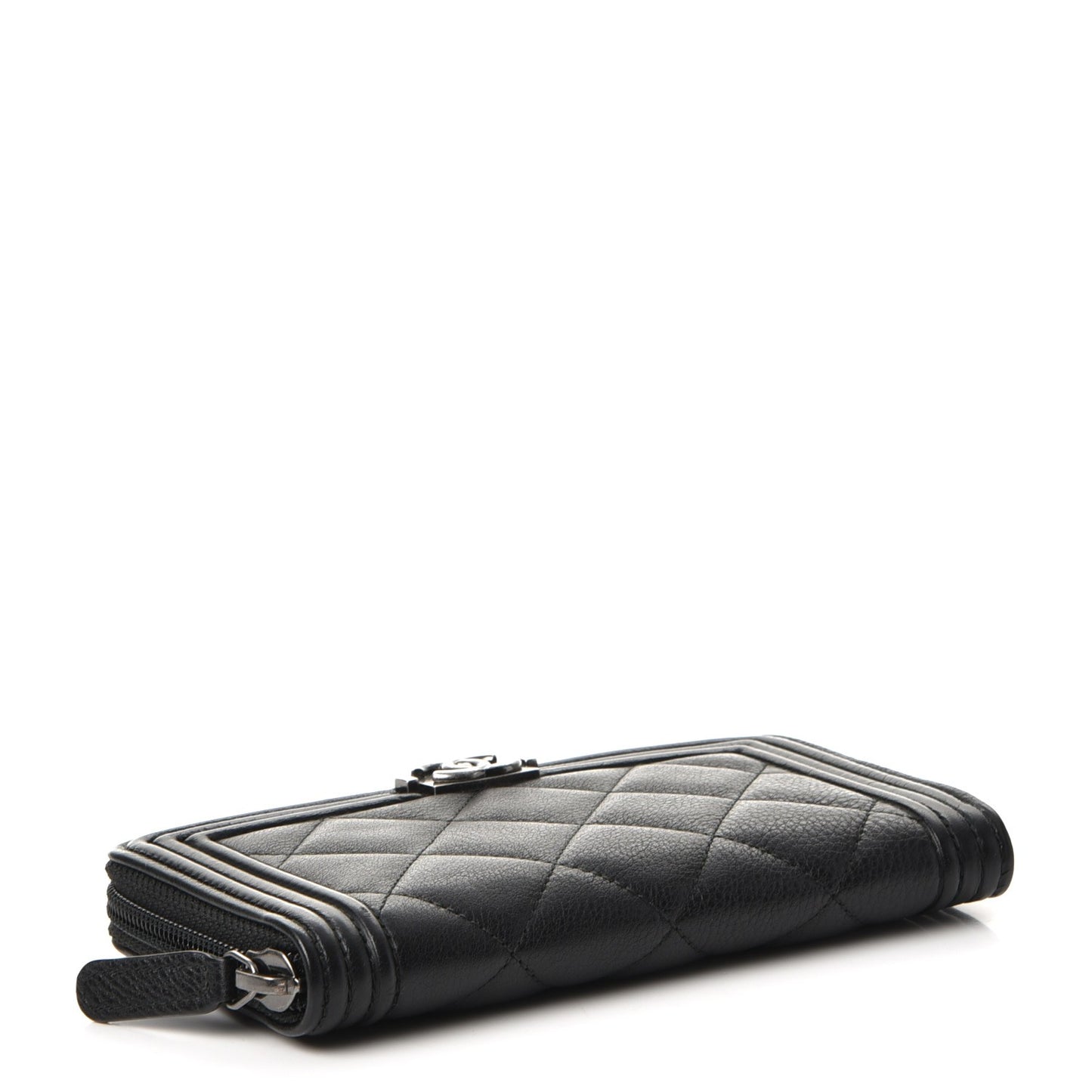 Calfskin Quilted Small Boy Zip Around Wallet Black