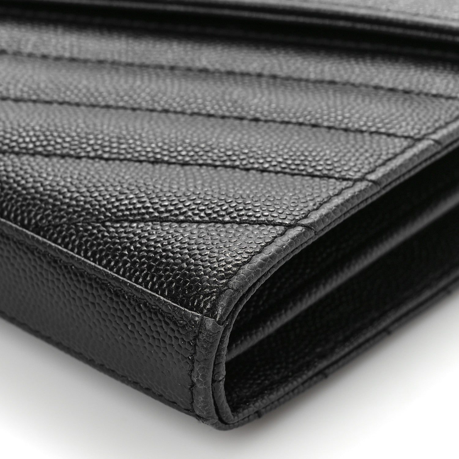 Saint Laurent Grain De Poudre Matelasse Chevron Monogram Chain Wallet Black 8 of 9
