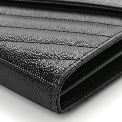 Saint Laurent Grain De Poudre Matelasse Chevron Monogram Chain Wallet Black 8 of 9