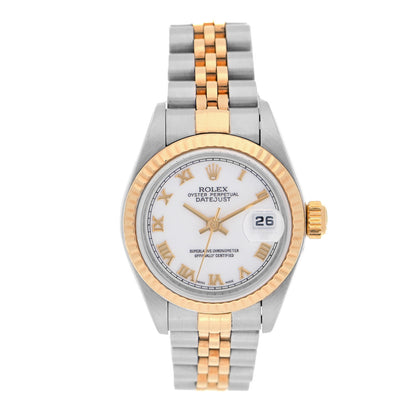Rolex Stainless Steel 18K Yellow Gold 26mm Oyster Perpetual Datejust Watch White Roman 79173 1 of 4
