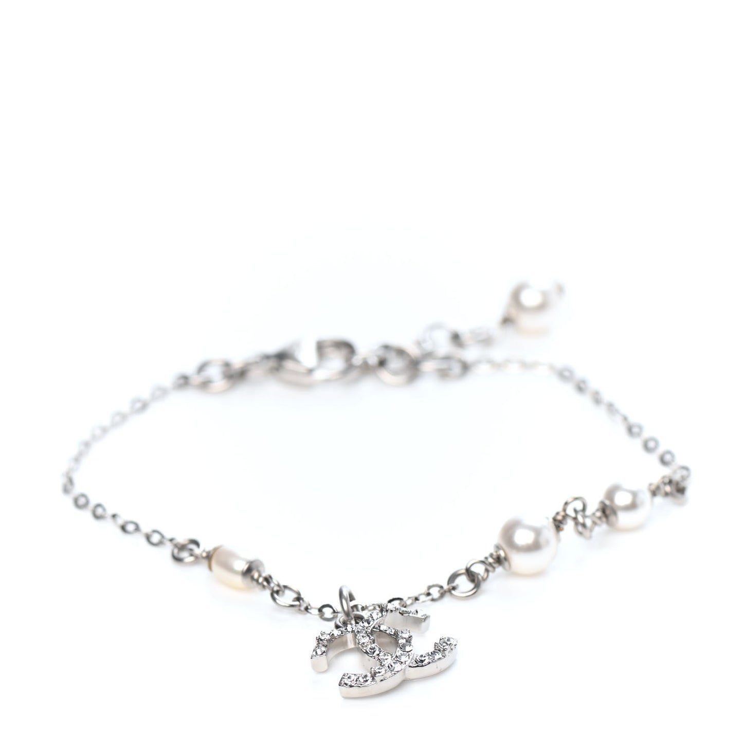 Pearl Crystal CC Bracelet Silver