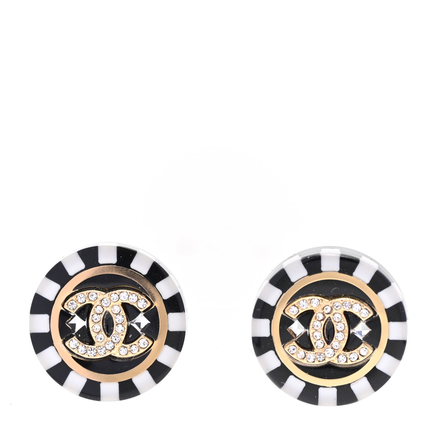 Resin Crystal CC Earrings Black White