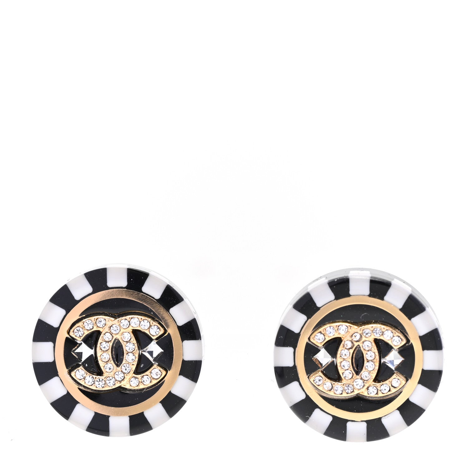 Chanel Resin Crystal CC Earrings Black White 1 of 5