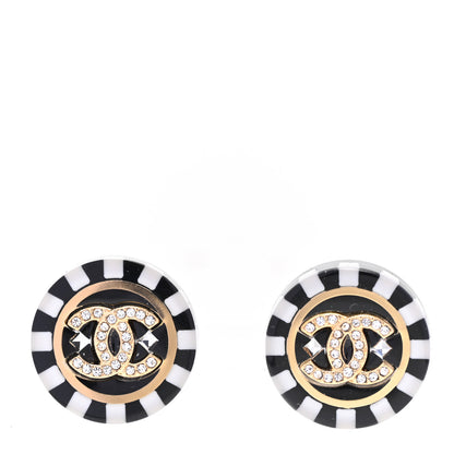 Chanel Resin Crystal CC Earrings Black White 1 of 5