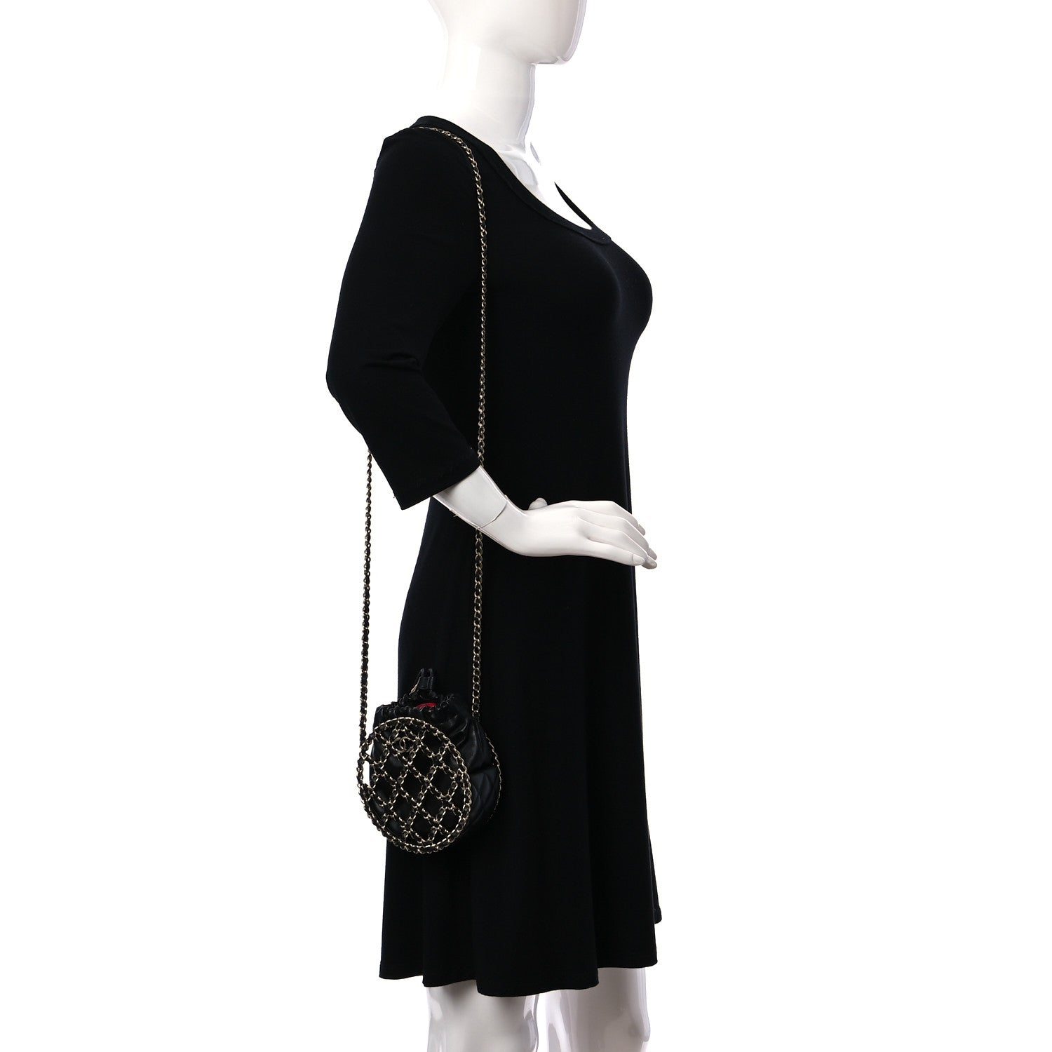 Chanel Lambskin Quilted Round Caged Chain Around Crossbody Black 2 of 10