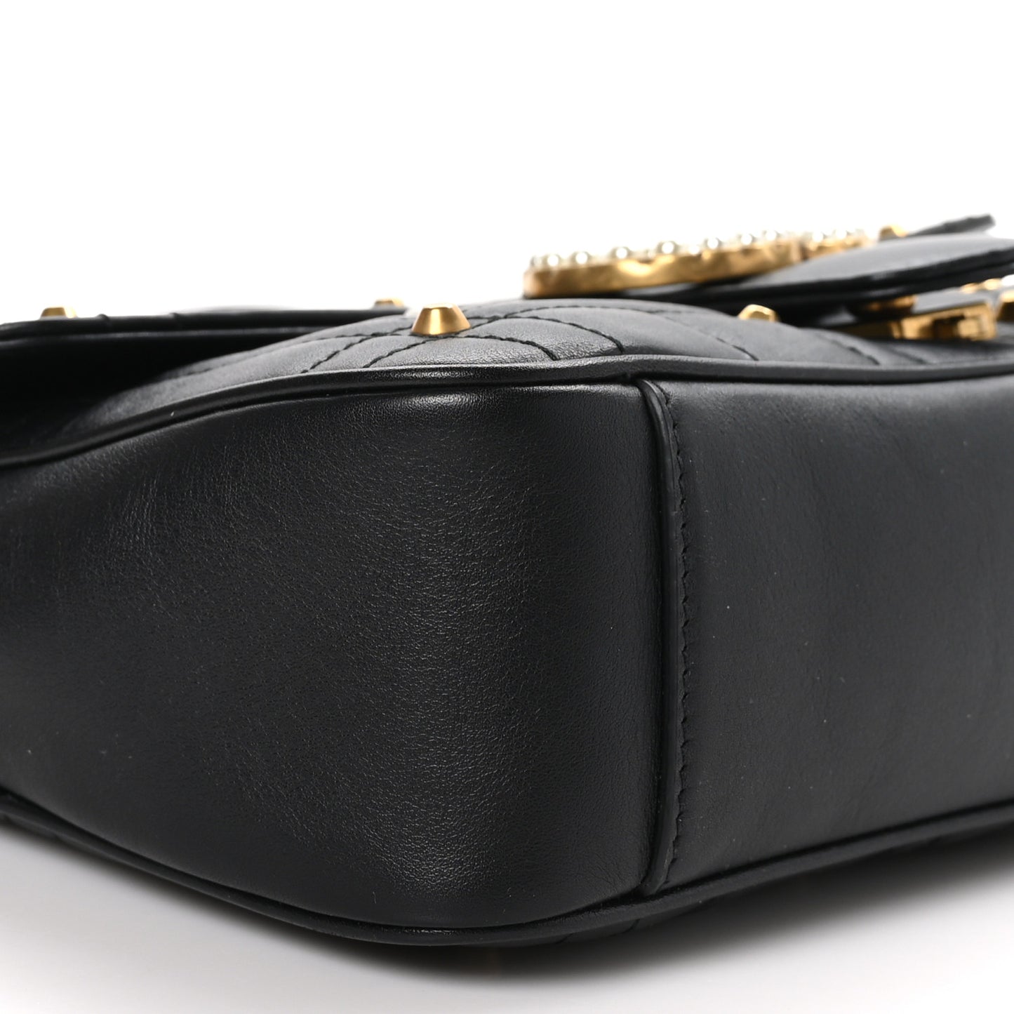 Calfskin Matelasse Studded Small Pearly GG Marmont Shoulder Bag Black
