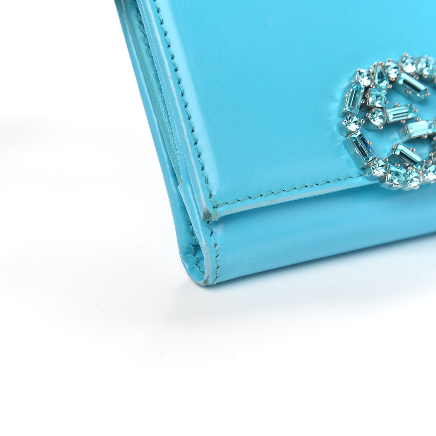 Shade Lux Calfskin Swarovski Crystal Mini GG Sparkling French Flap Wallet Turquoise