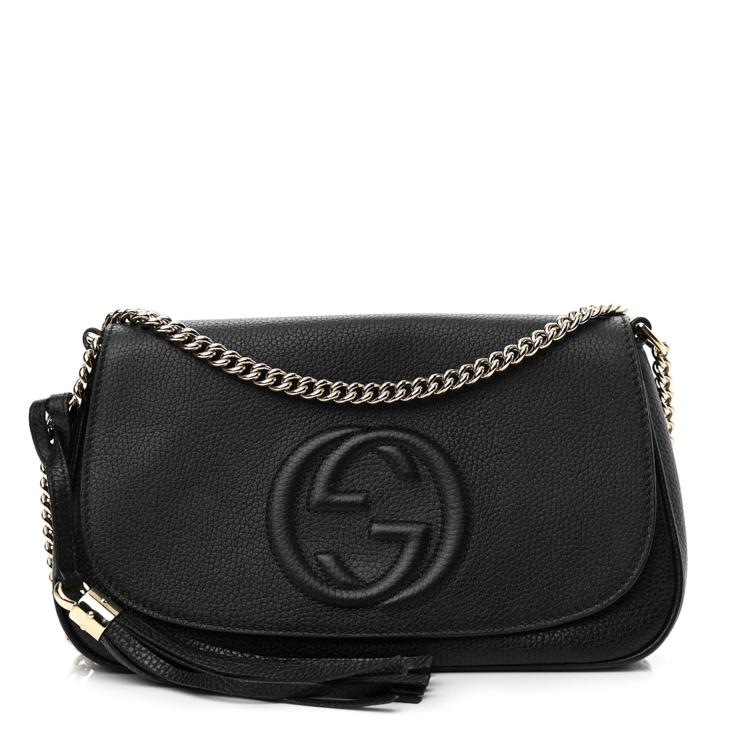 Pebbled Calfskin Medium Soho Flap Crossbody Black