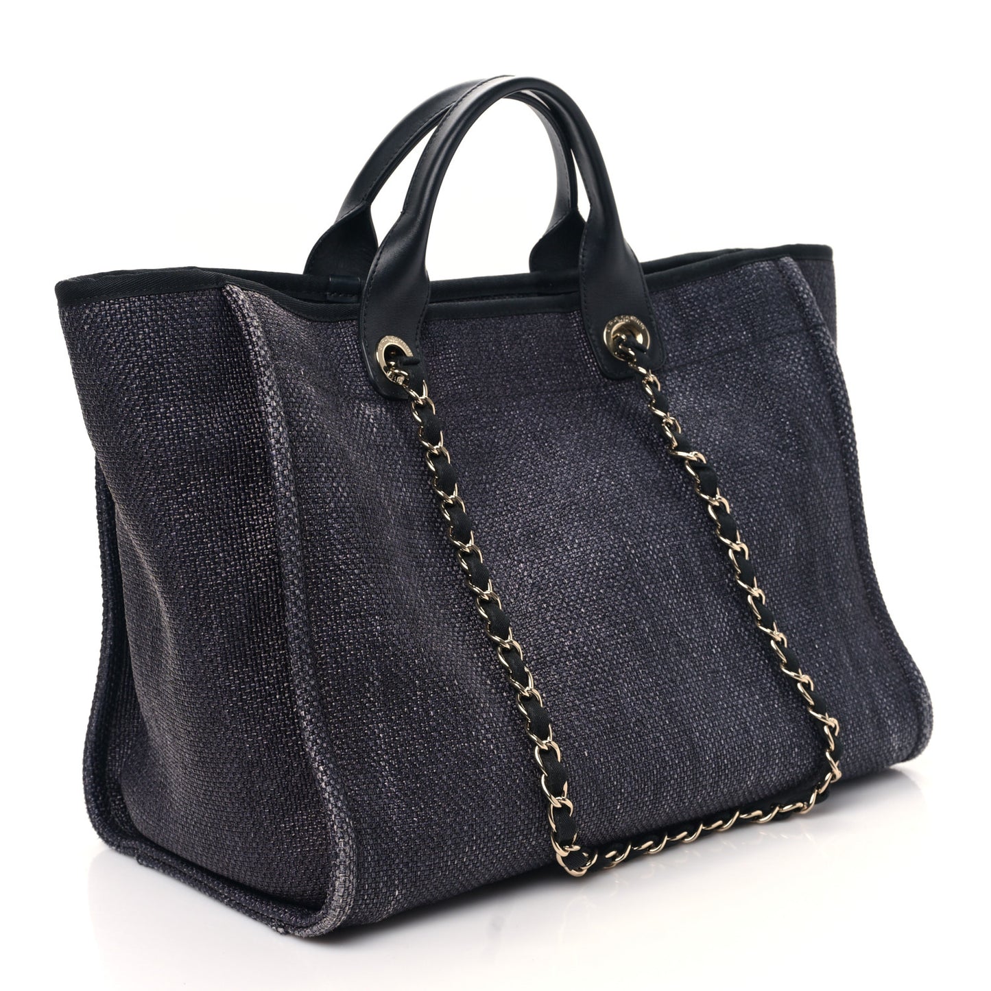Woven Straw Raffia Medium Deauville Tote Black