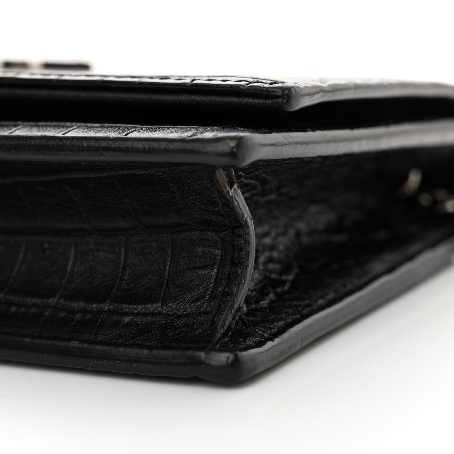 Saint Laurent Calfskin Crocodile Embossed Kate Monogram Tassel Chain Wallet Black 9 of 13