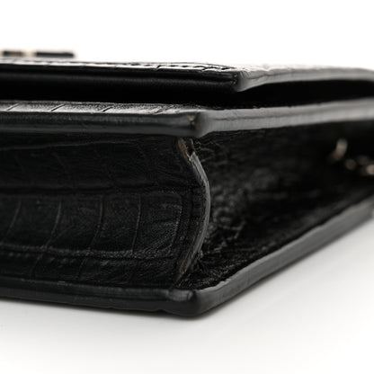 Saint Laurent Calfskin Crocodile Embossed Kate Monogram Tassel Chain Wallet Black 9 of 13