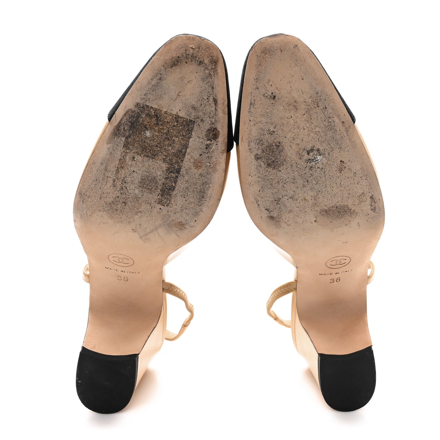 Lambskin Grosgrain Cap Toe CC Slingback Pumps 36 Beige Black