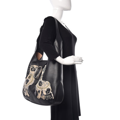 Gucci Calfskin Dog Embroidered Extra Large Dionysus Hobo Black 2 of 9