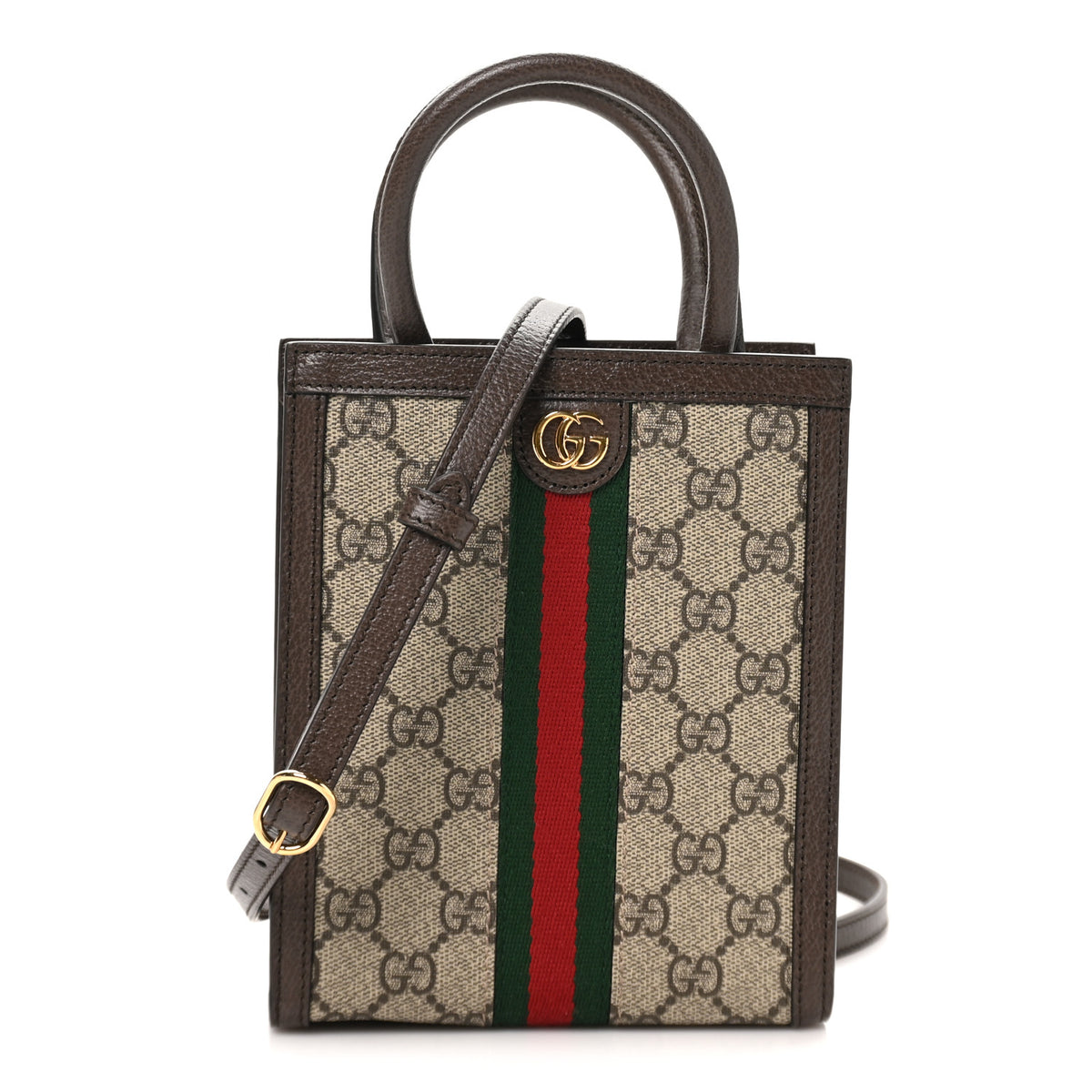 Gucci GG Supreme Monogram Textured Dollar Calfskin Web Super Mini Ophidia Mini Tote Bag Beige Ebony New Acero 1 of 10