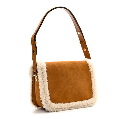 Gucci Suede Shearling Horsebit 1955 Shoulder Bag Honey Beige Milk 3 of 10