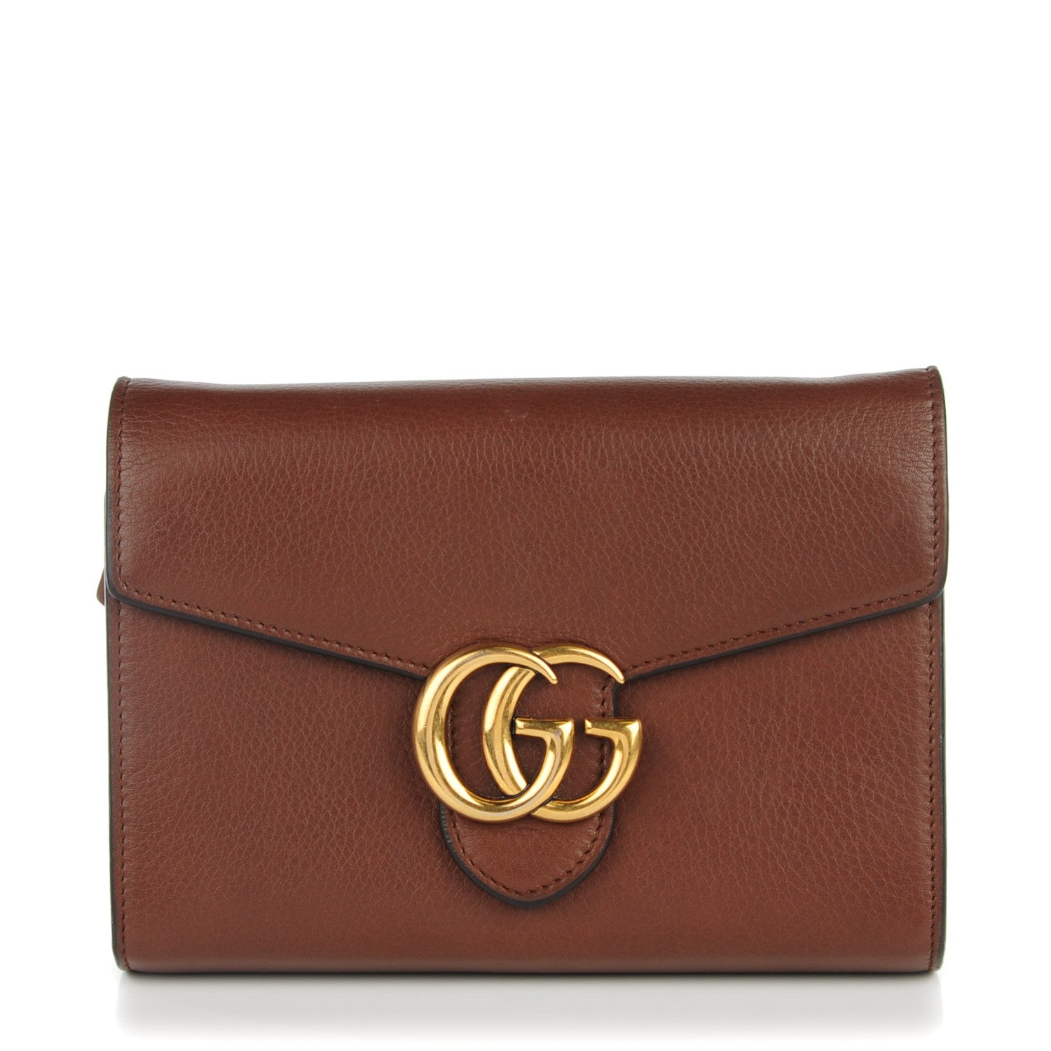 Gucci Cellarius Calfskin GG Marmont Chain Wallet Nut Brown 1 of 7