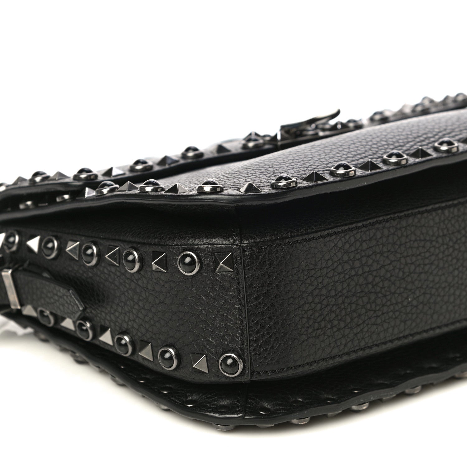 Valentino Garavani Pebbled Calfskin Onyx Medium Rockstud Rolling Flap Saddle Bag Black 6 of 21