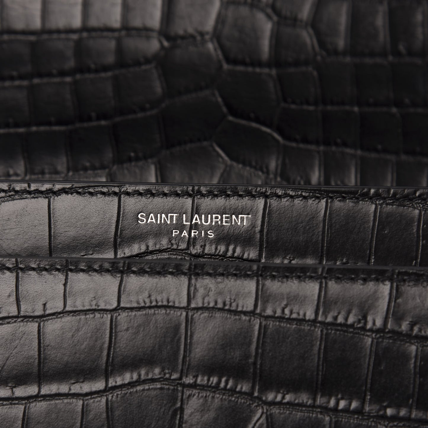Calfskin Crocodile Embossed Medium Monogram Sunset Black