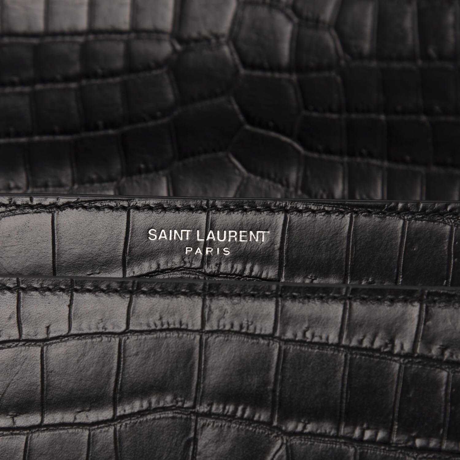 Saint Laurent Calfskin Crocodile Embossed Medium Monogram Sunset Black 7 of 10
