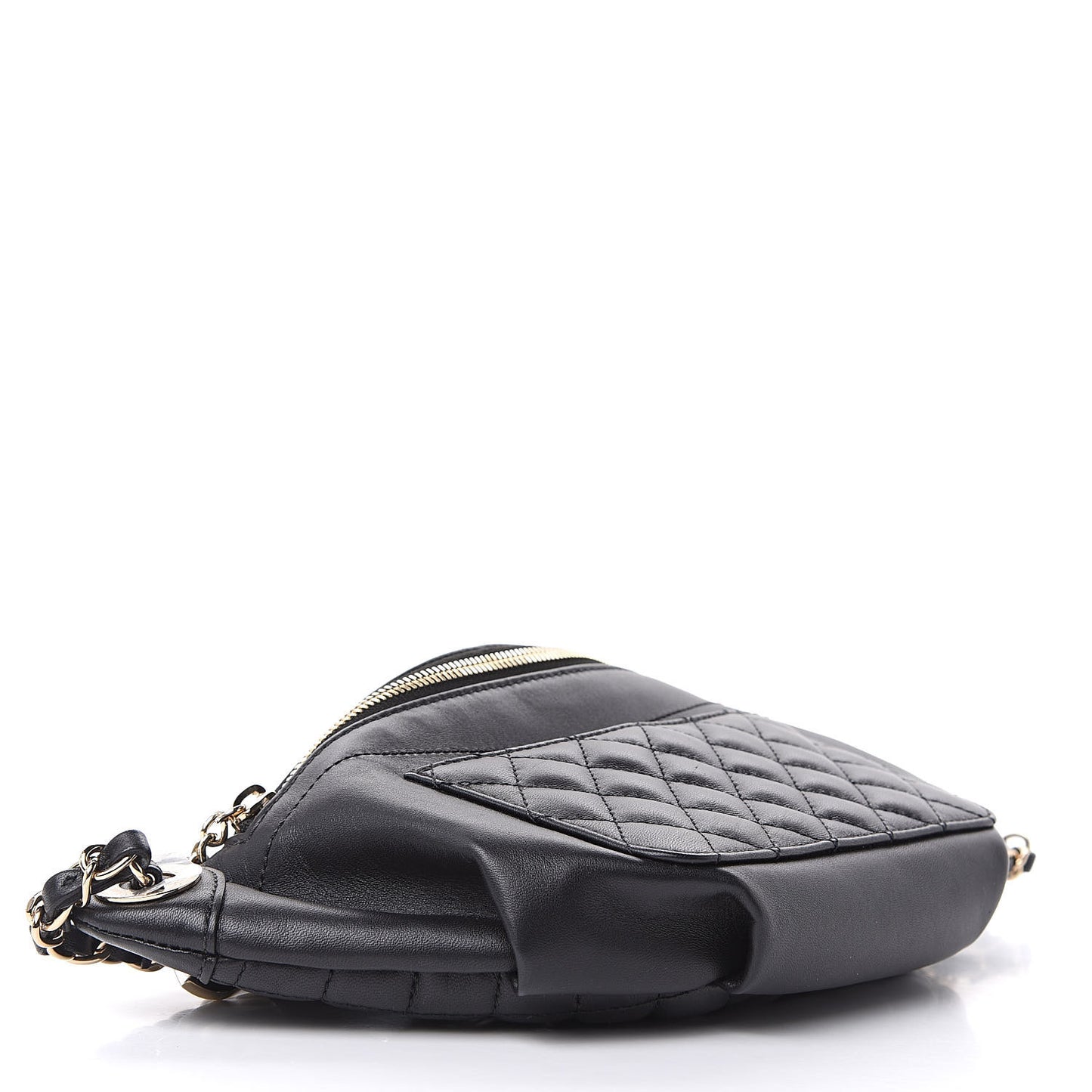 Lambskin Quilted Waist Bag Fanny Pack Black