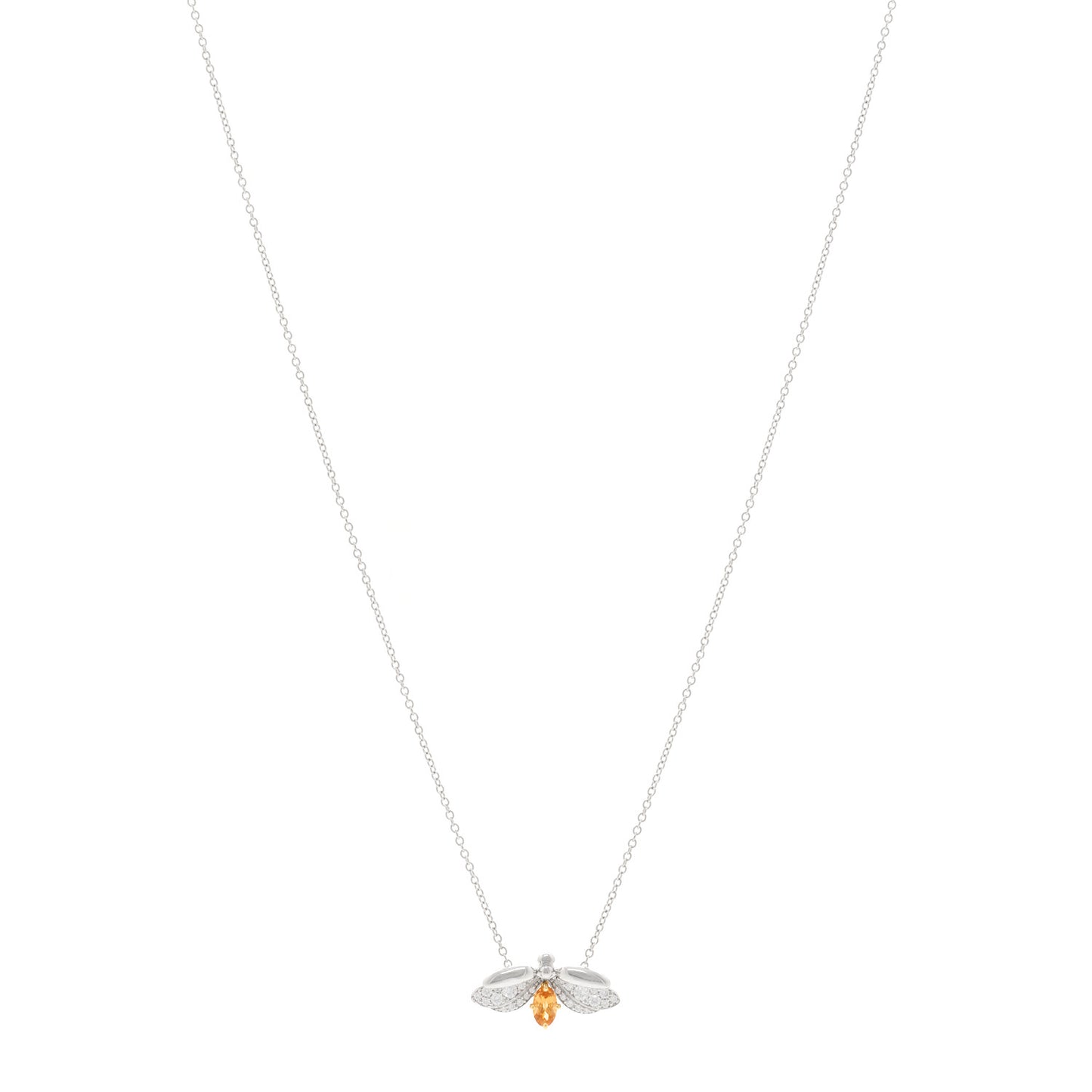 Platinum 18K Yellow Gold Diamond Spessartine Paper Flowers Firefly Pendant Necklace