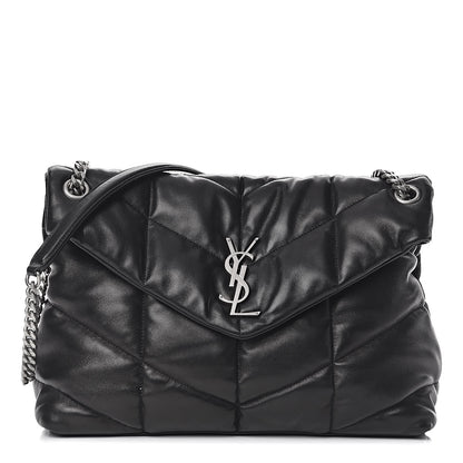 Saint Laurent Lambskin Quilted Medium Loulou Puffer Monogram Chain Satchel Black 1 of 10