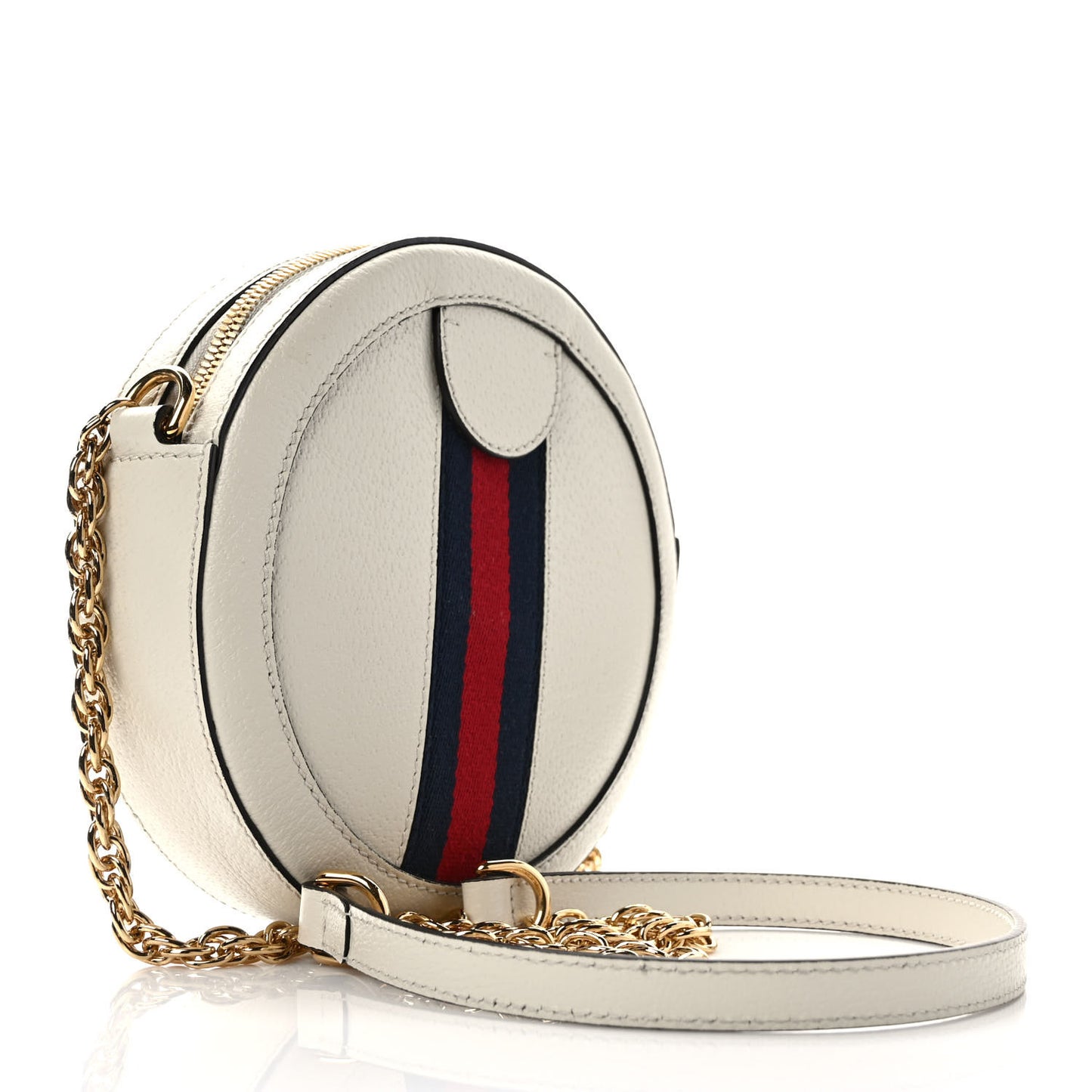Textured Calfskin Web Mini Ophidia Round Shoulder Bag Mystic White