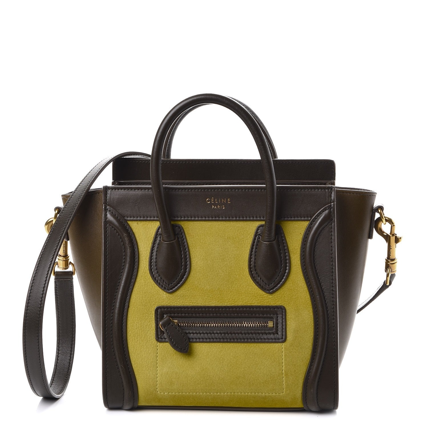 Celine Nubuck Smooth Calfskin Nano Tri-Color Luggage Chartreuse 1 of 10