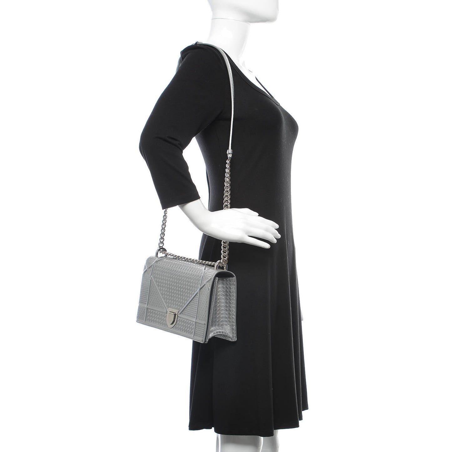Metallic Patent Micro-Cannage Medium Diorama Flap Bag Silver