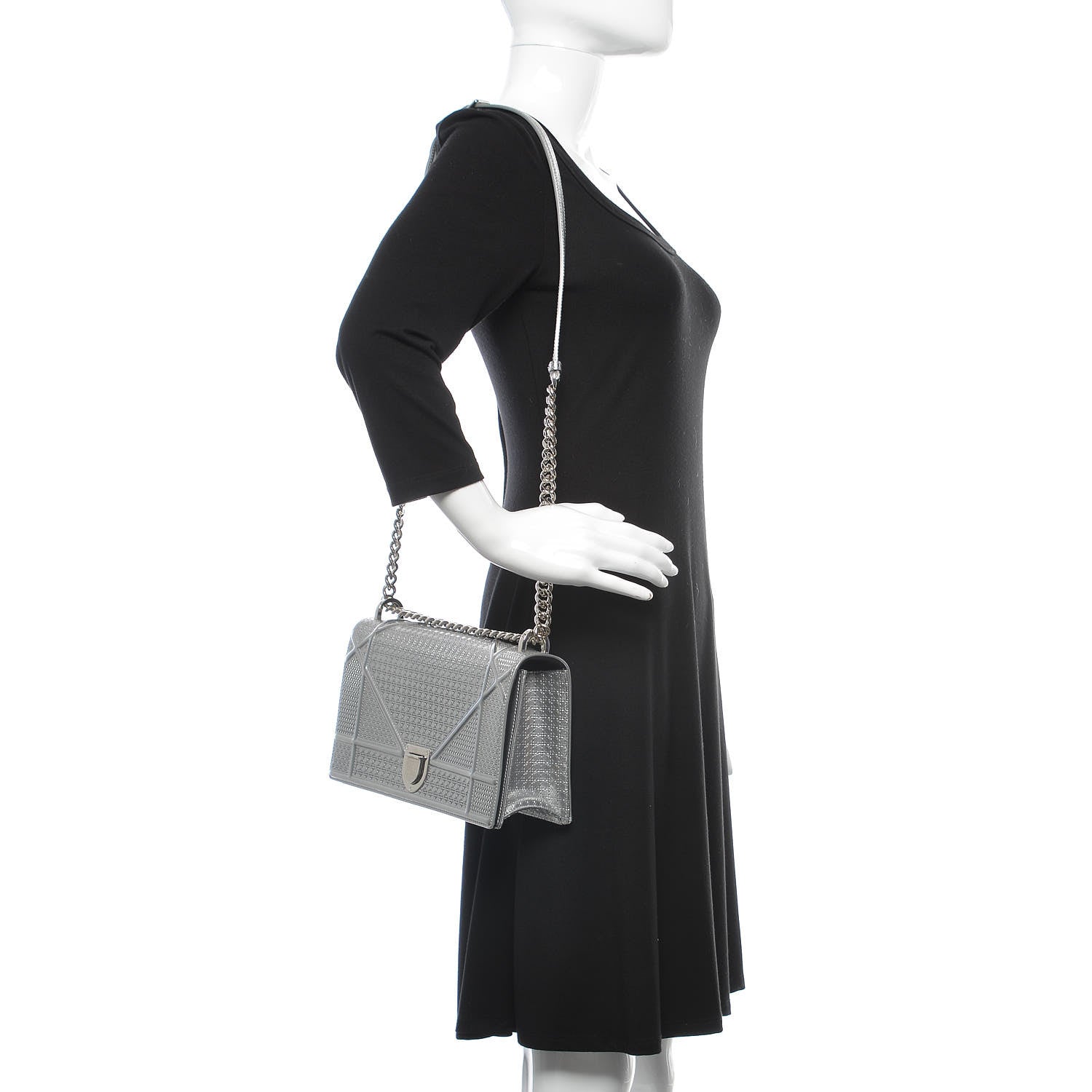 Christian Dior Metallic Patent Micro-Cannage Medium Diorama Flap Bag Silver 2 of 10