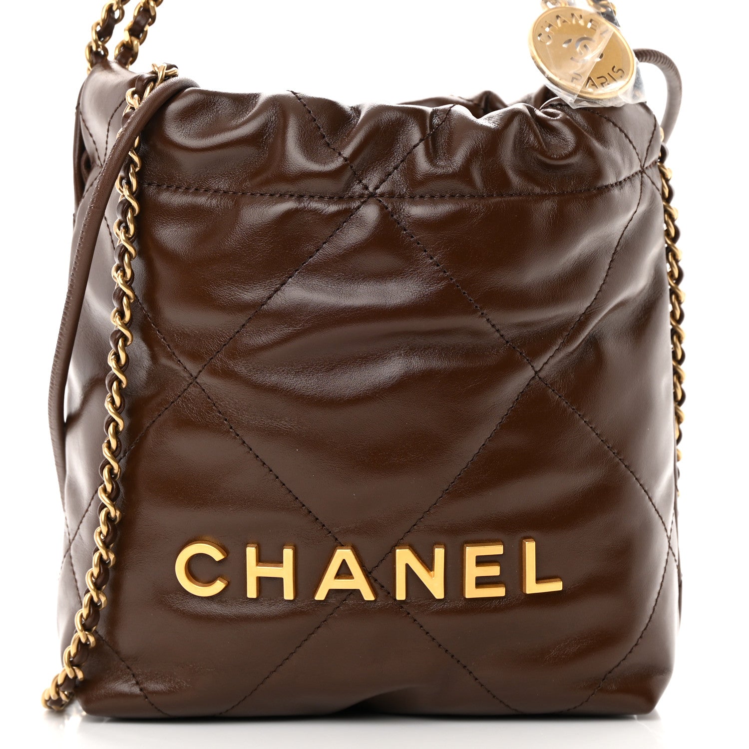 Chanel Shiny Calfskin Quilted Mini Chanel 22 Brown 1319386