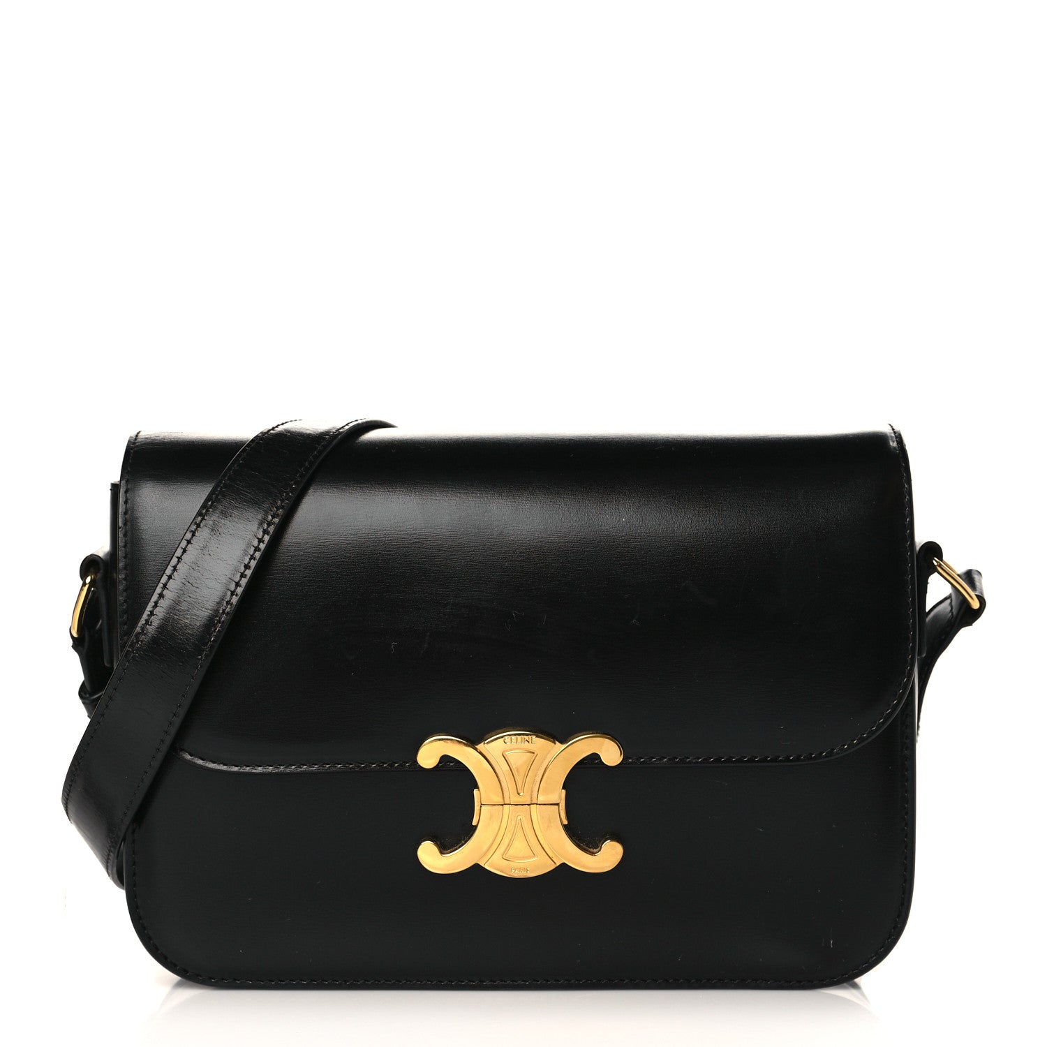 Celine Shiny Calfskin Medium Triomphe Black 1 of 9