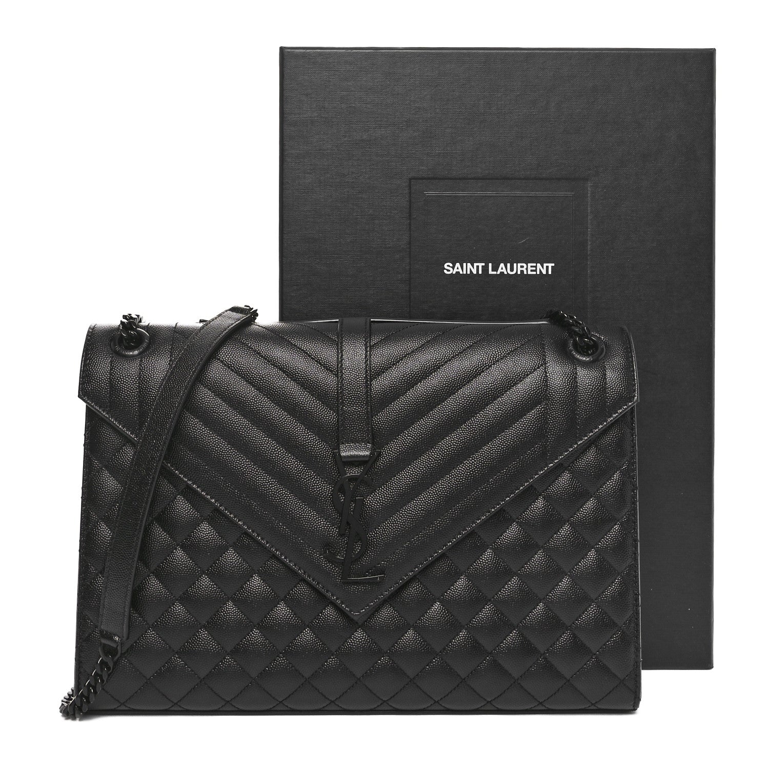 Saint Laurent Grain De Poudre Textured Mixed Matelasse Large Triquilt Monogram Monochrome Satchel Black 11 of 11