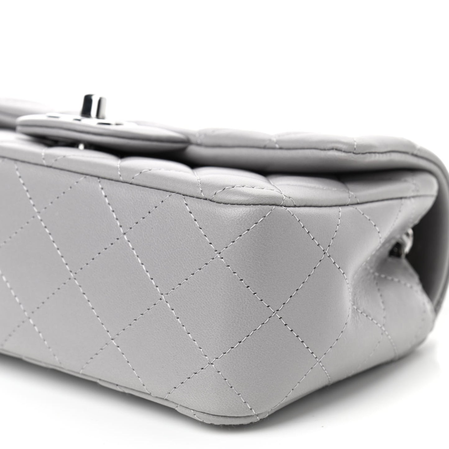 Lambskin Quilted Mini Rectangular Flap Grey