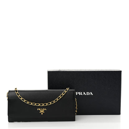 Prada Saffiano Metal Oro Chain Wallet Black 14 of 14
