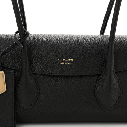 Salvatore Ferragamo Hammered Calfskin Small Firenze East West Tote Bag Black 9 of 11