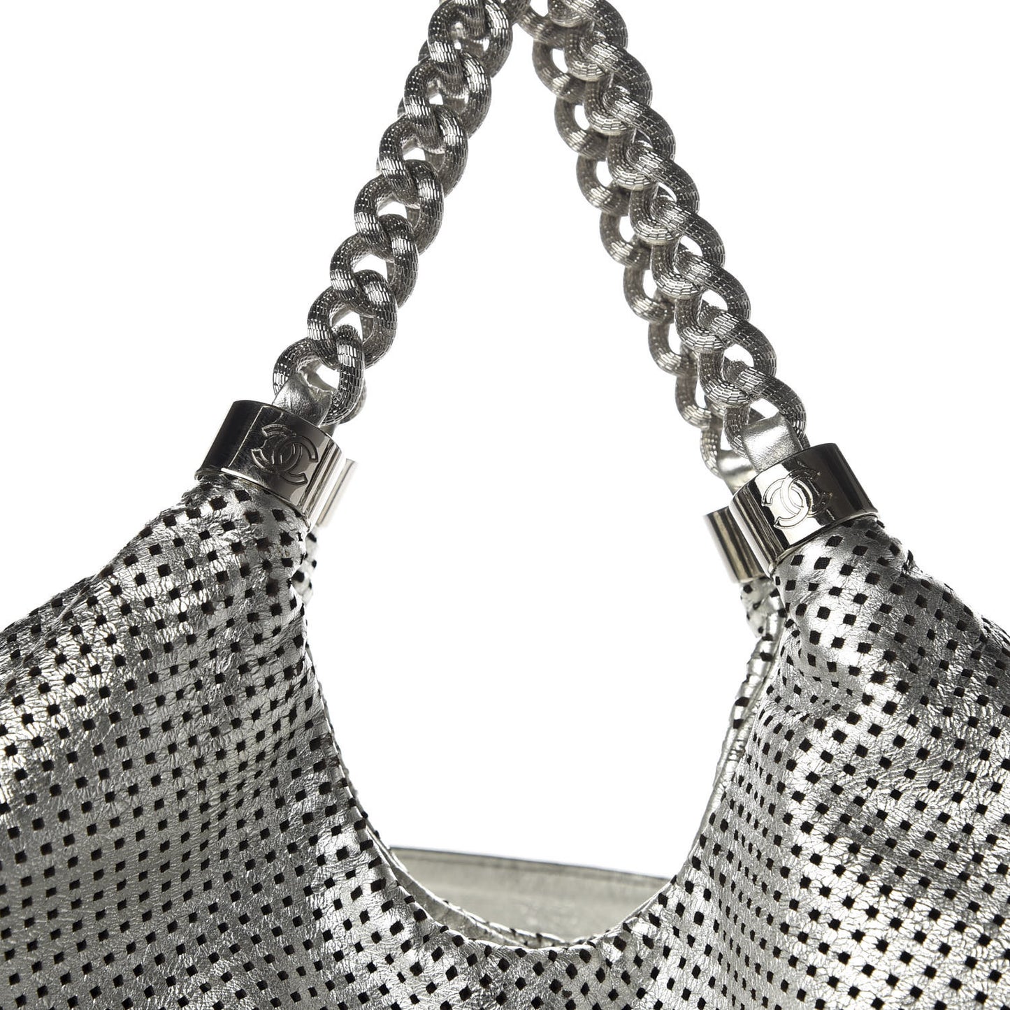 Metallic Glazed Calfskin Perforated Large Rodeo Drive Tote Silver