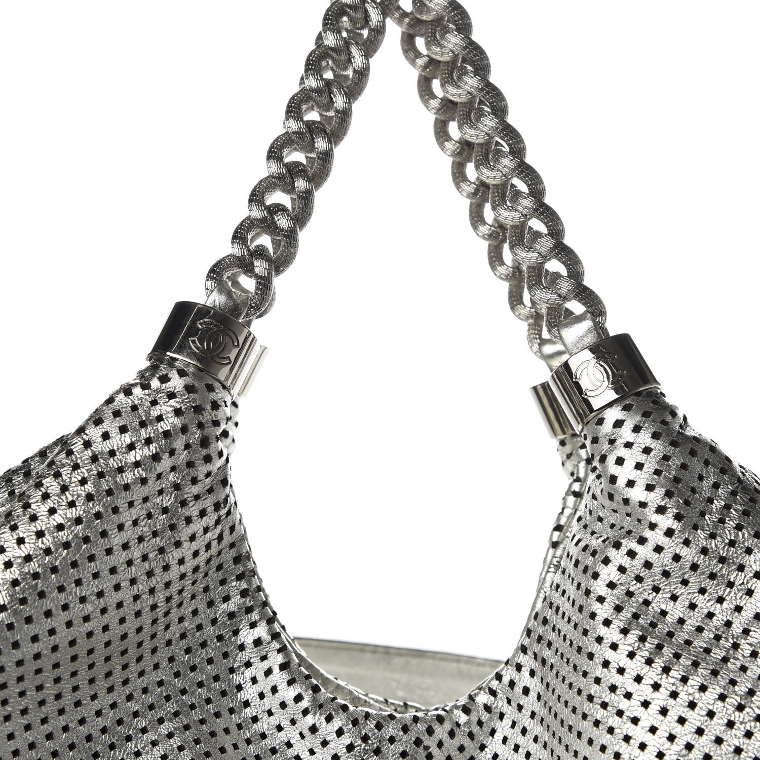 Chanel Metallic Glazed Calfskin Perforated Large Rodeo Drive Tote Silver 7 of 10