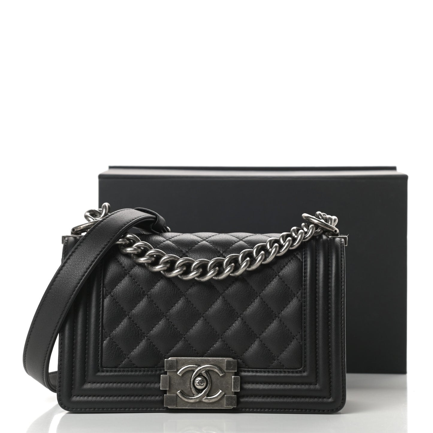 Calfskin Quilted Small Boy Flap Black