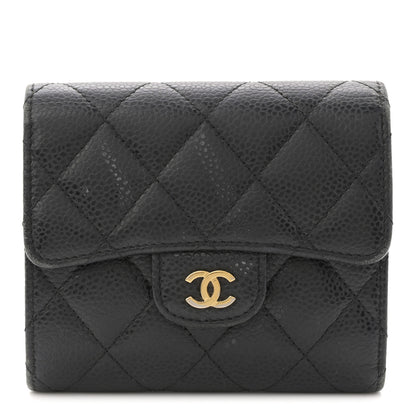 Chanel Caviar Quilted Tri-Fold Flap Wallet Black 1 of 9