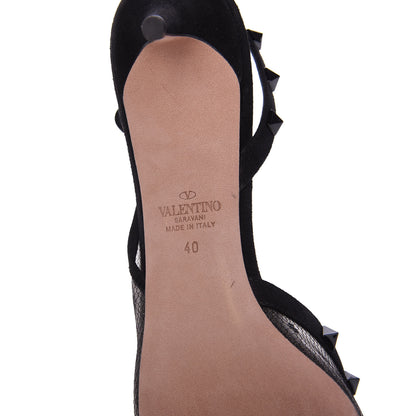 Valentino Garavani Mesh Point d'Esprit Rockstud Half D'Orsay Slingback 50mm Pumps 40 Black 6 of 8