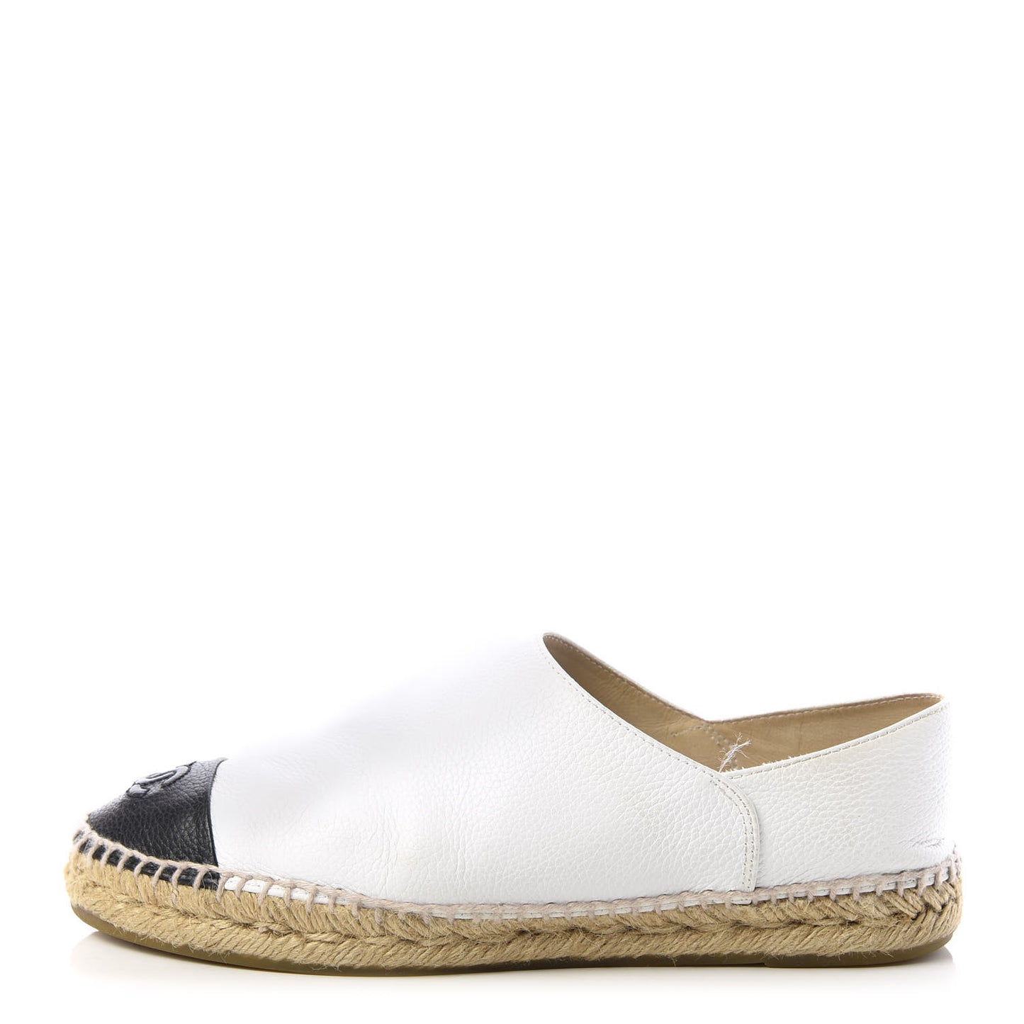 Grained Calfskin CC Espadrilles 40 White Black