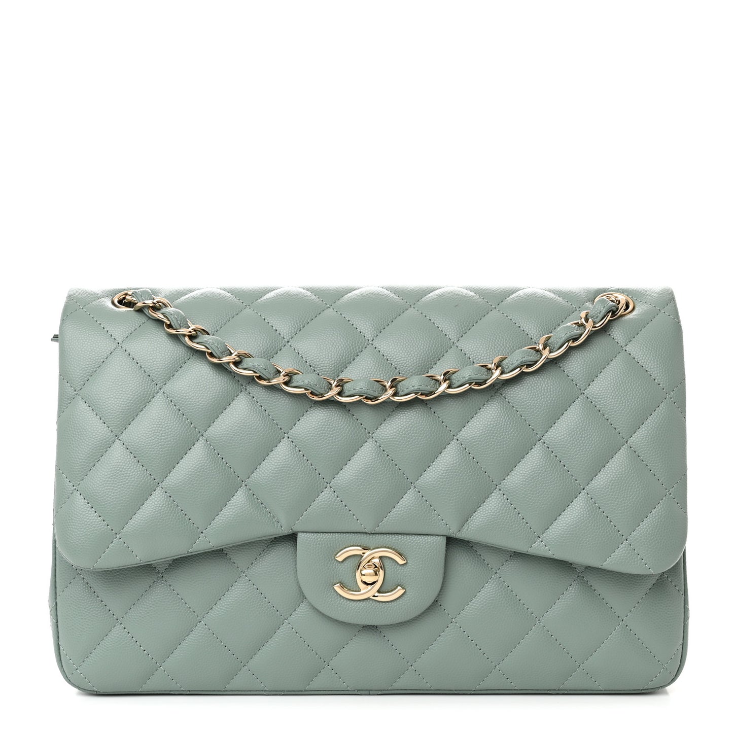 Caviar Quilted Jumbo Double Flap Dark Green
