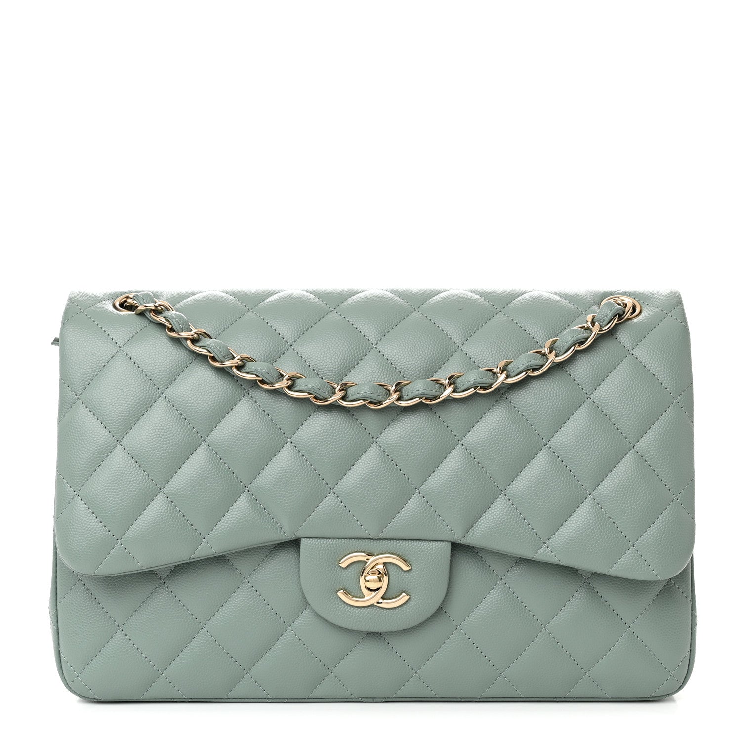 Chanel Caviar Quilted Jumbo Double Flap Dark Green 1 of 11