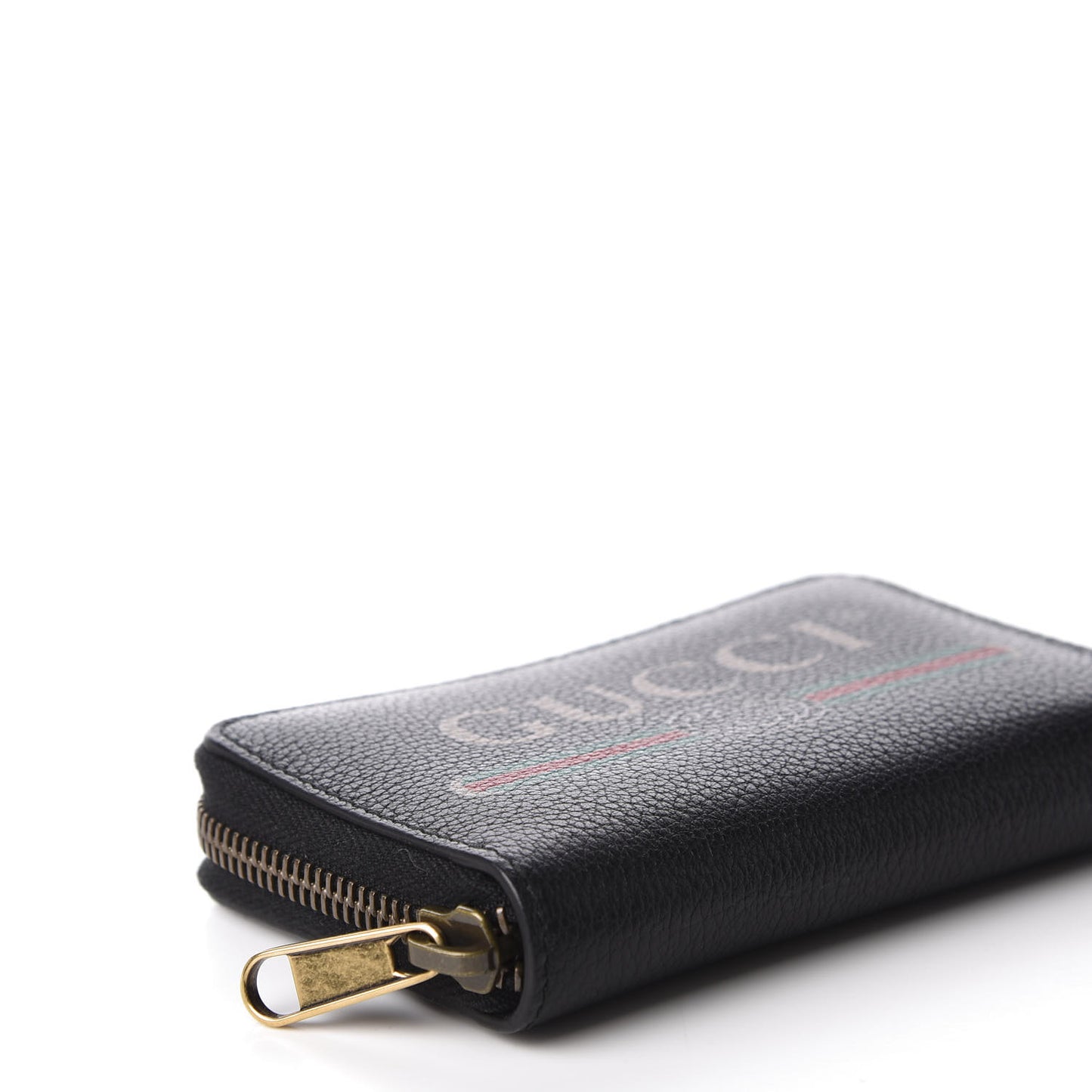 Calfskin Logo Zip Around Card Case Black