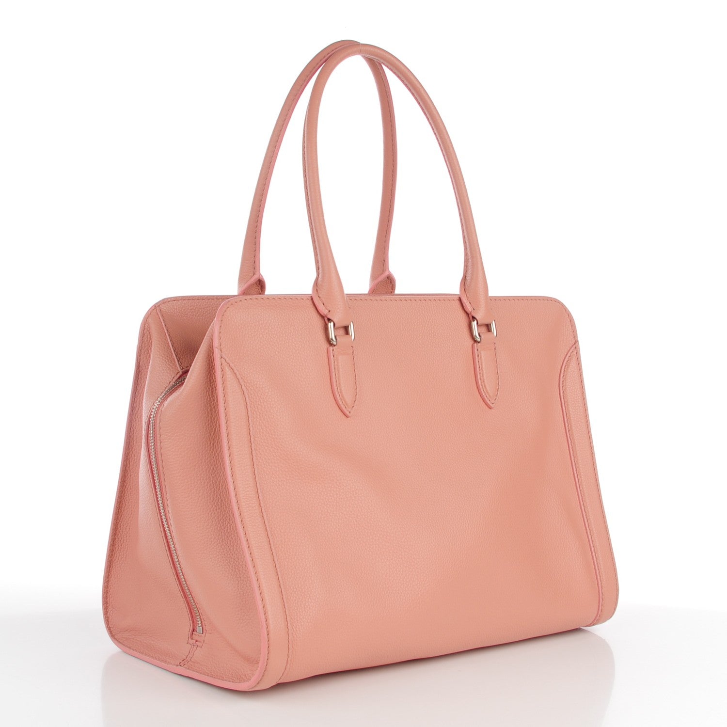 Alexander McQueen Pebbled Calfskin Large Skull Padlock Zip Around Tote Pink 3 of 8