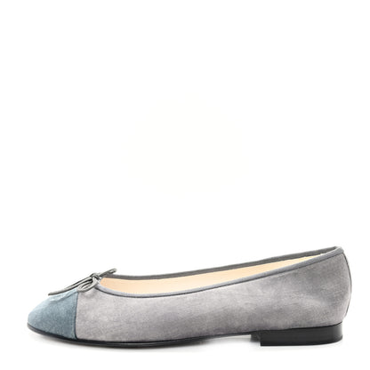 Chanel Velvet Cap Toe Ballerina Flats 39 Grey Green 1 of 9